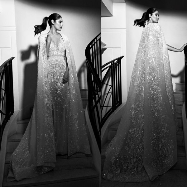 

роскошь 2019 zuhair murad русалка свадебные платья спинки клобука из бисера аппликация труба свадебные платья сексуальное свадебное платье с, White