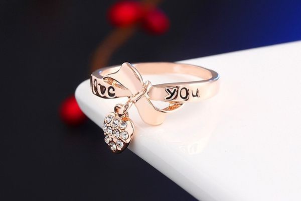 

5pcs/lot new arrival love you rings for women heart to heart diamond crystal ring women finger ring, Silver