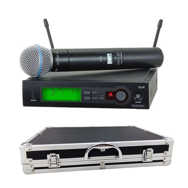 Con una custodia in alluminio per il palco!!! SISTEMA DOPPIO MICROFONO WIRELESS UHF PRO SLX24/BETA58 MICROFONO Cordless 58A per KTV Karaoke DJ