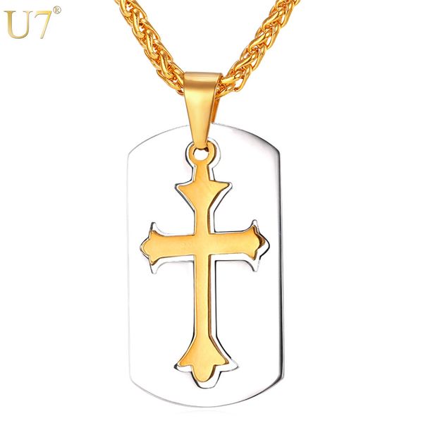

unique New Black Stainless Steel Men Chain Bible Latin Cross Necklace Pendant 18K Gold Plated Double Dog Tags Christian Jewelry P829