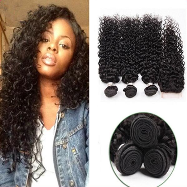 Cheap Brazilian Deep Curly Hair 3 Bundles With Lace Closure 8 30