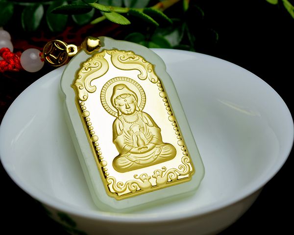 

Вставка из нефрита 24-каратного золотого кулона с геттовым нефритовым нефритом Гу