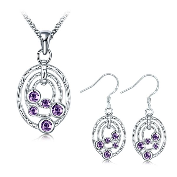 

Женская любовь мода спираль шаблон 925 Серебряное ожерелье серьги ювелирные наборы; новый стерлингового серебра фиолетовый драгоценный камень набор свадьба GTFS051A
