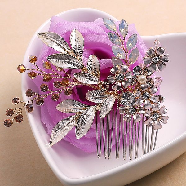 

beijia Handmade Gold Hair Comb Headpiece Vintage Women Hair Jewelry Pearl Floral Wedding Bridal Hair Accessories