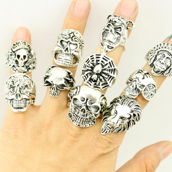 

whole lots 50pcs vintage skull carved biker men039s silver plated rings jewelry all big size2428211, Golden;silver