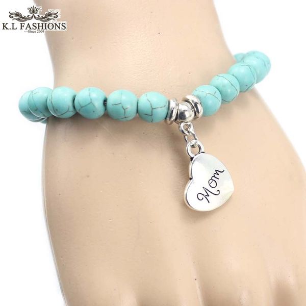 

2018 new 8mm turquoise bead i love you dad mom lover bracelets charms gift items cheap, Golden;silver