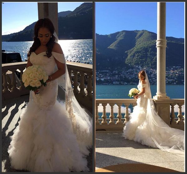 

2021 vintage mermaid off shooulder tulle beach casual wedding dresses full beading tulle crystal bridal wedding gowns, White