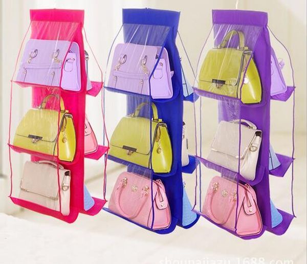 

new arrive 6 pockets hanging storage bag purse handbag tote bag storage organizer closet rack hangers 4 color