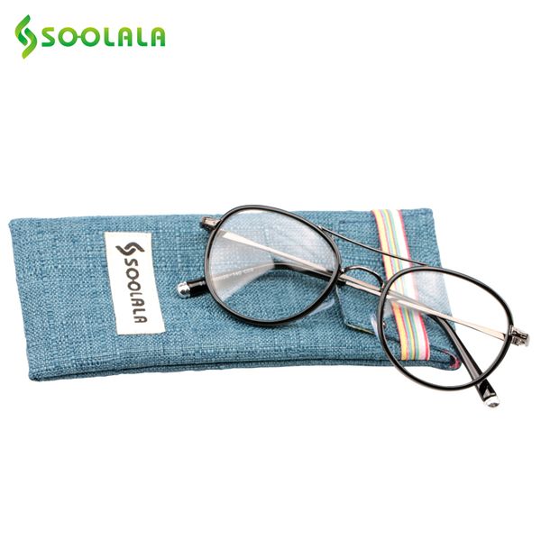 

wholesale- soolala reading glasses +1.0 +1.5 +2.0 +2.5 +3.0 +3.5 +4.0 vintage round frame clear lens glass women presbyopic eyeglasses men, Silver