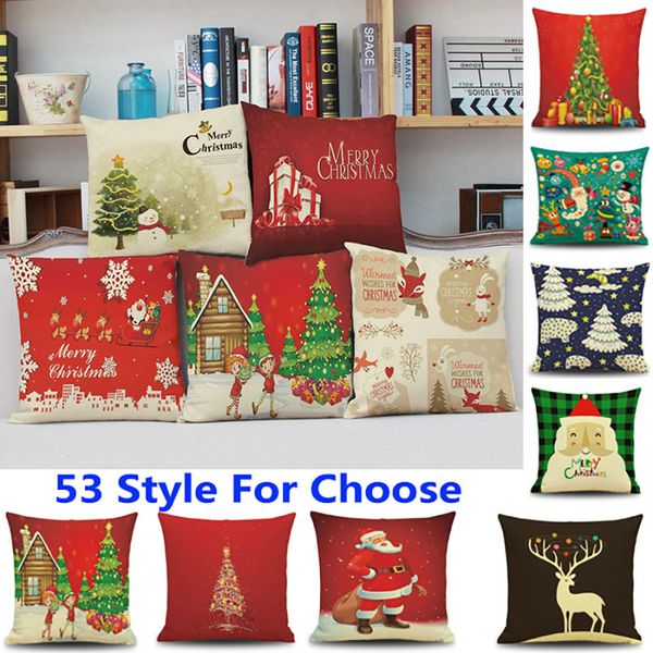 

53 design christmas pillow case santa claus reindeer owl tree elk bear cat dog printed cushion cover home car decor decoration wx9-72