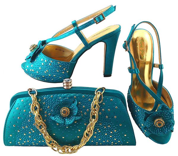 

elegant teal shoes match bags series with rhinestones flower decoration african pumps and handbag set for dress mm1040,heel 11cm, Black