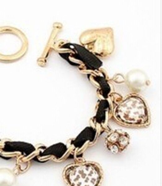 Coração leopardo pérolas pulseira fpr moda feminina charme pulseiras pulseiras pulseiras declaração jóias presente de natal por atacado dhl