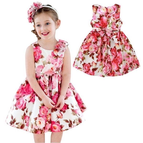 

prettybaby princess kid girls dress sleeveless summer dresses floral party tutu dress baby summer sundress kids in stock, Red;yellow
