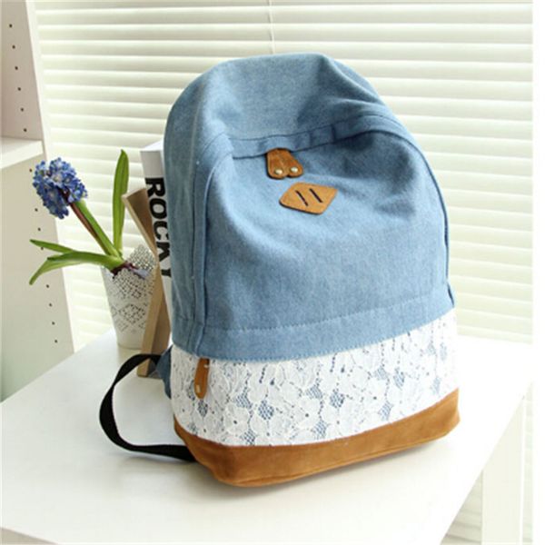 

2017 Women's Denim Backpacks School Bags For Women Teenager Girls Shoulder Bag Large Travel Rucksack Bolsas Mochilas With Lace