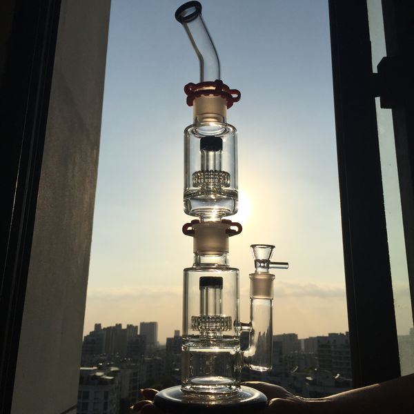 no.cs326 Big Glass Bong Assemblare tubi di vetro Large Recycler con matrice stereo Rig petroliferi Perc rimovibili base solida con clip Giunto da 18 mm