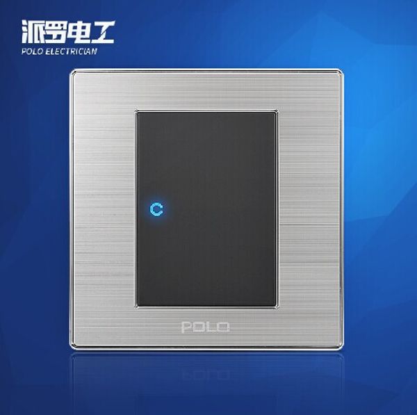 

wholesale- polo luxury wall light switch panel, 1 gang 2 way, champagne/black, push button led switch, 16a, 110~250v, 220v