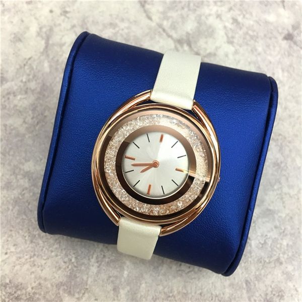 

2019 luxury rose gold women leather watch lady dress watch quartz rolling diamond model women watch brand relojes de marca mujer wholesale, Slivery;brown