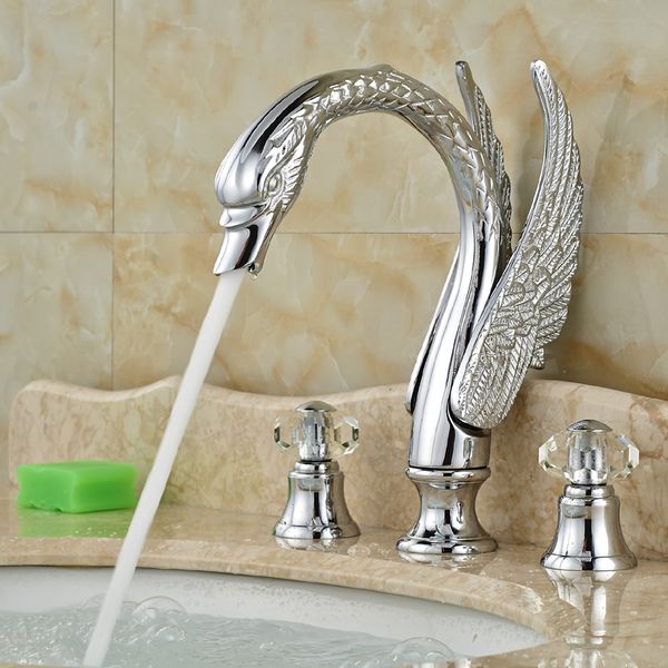 

factory direct sale bathroom sink faucet chrome finish deck mounted swan shaped spout
