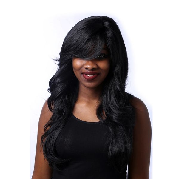 24inch 1b Long Black Wig Wavy Hairstyles For Women Heat Resistant