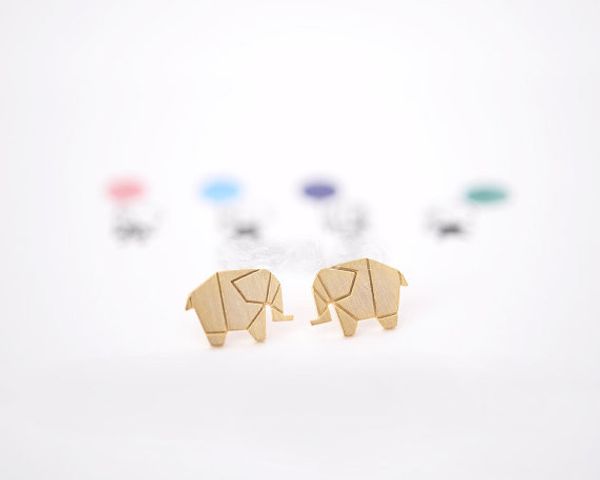 

Cute Stainless Steel Origami Elephant Charm Animal Stud Earrings For Women Gold Silver Plated Vintage Metal Jewelry