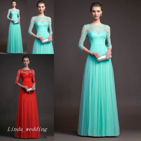 Mintgrün-rotes Abendkleid, A-Linie, durchsichtiger oberer Ausschnitt, Tüll-Spitze, langes formelles Abschlussball-Party-Event-Kleid