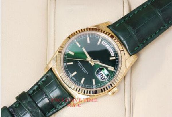 

106.men or womens new arrivel green dial automatic mechanical wrist watch 36mm gift daydate 118138 watch sapphire glass, Slivery;brown