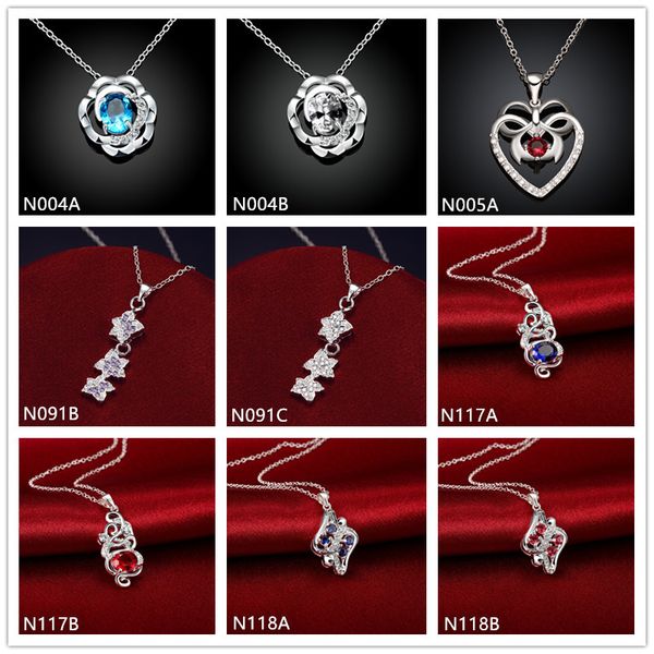 

brand new fashion women's gemstone 925 silver necklaces pendant 10 pieces mixed style,wholesale sterling silver pendant necklaces gtn17