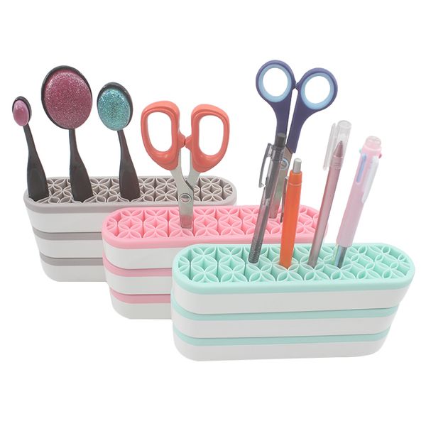 

soft flower slots stand rack lipstick toothbrush pencil storage tool silicone makeup brush holder cosmetic organizer