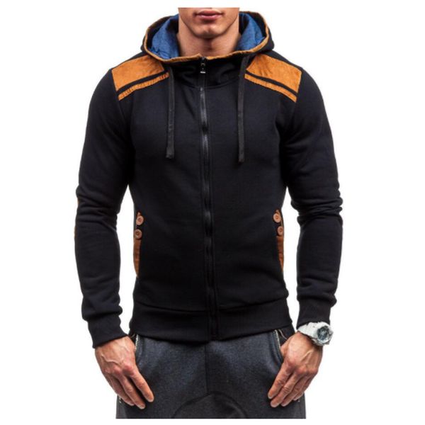 

wholesale- 2017 hoodies men sudaderas hombre hip hop mens brand solid hooded harness hoodie cardigan sweatshirt slim fit men hoody, Black