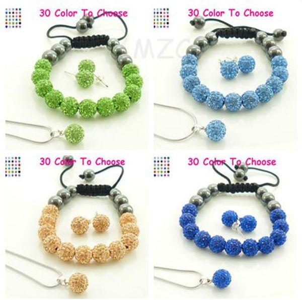

new 5pcs/lot 10mm crystal clay good new arrival disco bead rhinestone set bracelet necklace studs earrings jewelry set sale, Black