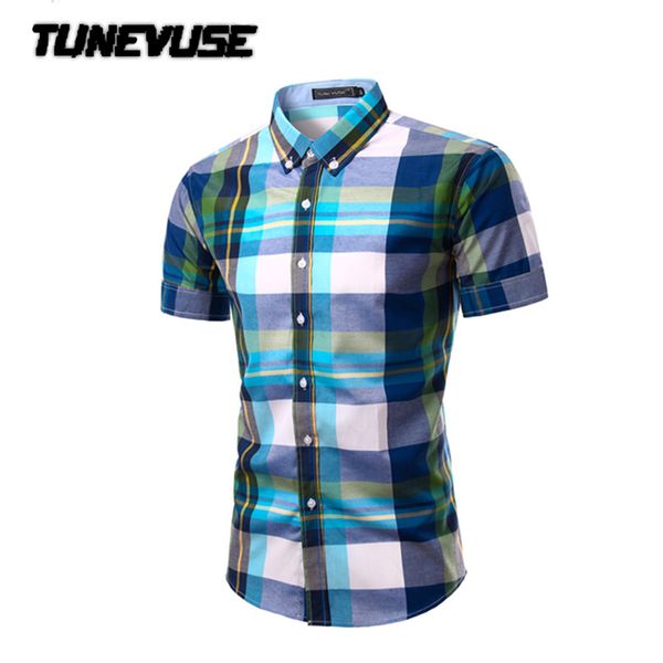 Großhandel - 2017 Sommer Herren Kurzarm Plaid Herrenhemden Casual Social Dress Shirts Chemise Homme Mode Camisa Soical Masculina TU201