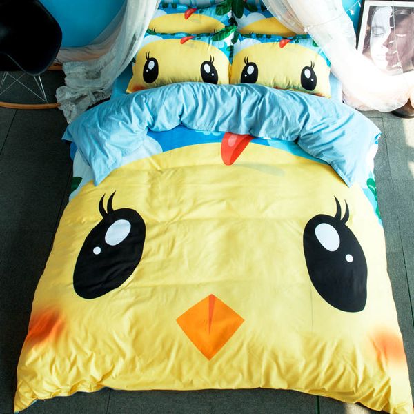 Comfortable Cartoon Yellow Chicken Printing Bedding Sets Twin Full