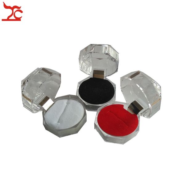 

5pcs clear acrylic ring storage box crystal ring diamond earring organizer package display gift box 4*4*4cm 3color available, Black;white