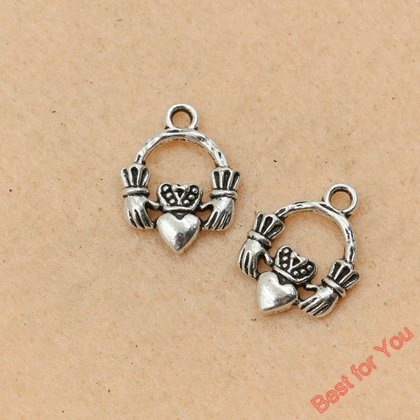 

100pcs antique silver plated hand heart charms pendants fashion jewelry diy jewelry making handmade 17x13mm jewelry making, Bronze;silver