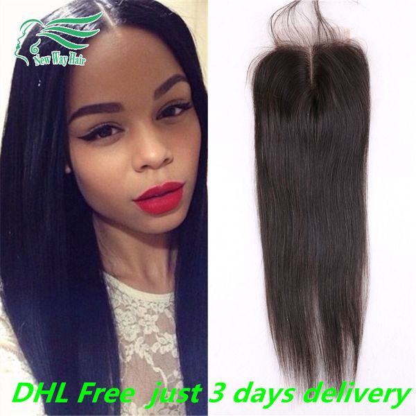 

wholesale-7a 4*4 virgin peruvian straight lace closure bleached knots, unprocessed human hair middle/3 part closures, ship, Black;brown