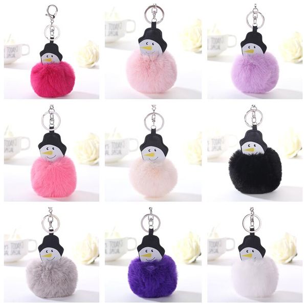 

cartoon snowman hair ball key chain creative accessories bag pu leather pendant kr363 keychains mix order 20 pieces a lot, Slivery;golden