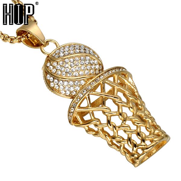 

hip hop iced out bling full rhinestone men basketball pendants necklaces gold stainless steel sports necklace for men jewelry, Silver