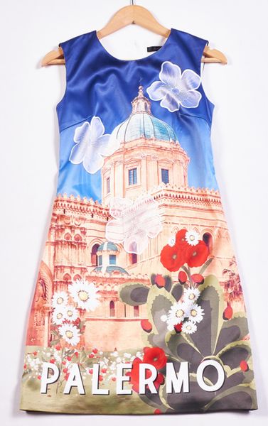 

fashion print women a-line dress sleevless casual dresses 031699, Black;gray