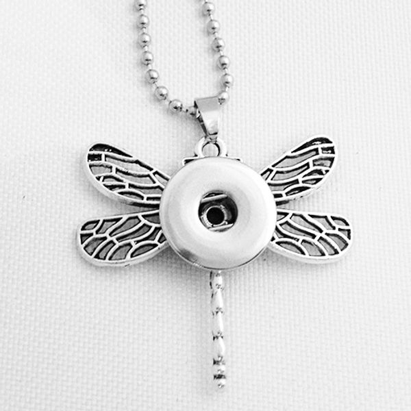 

snap button jewelry dragonfly pendant necklace ne128(fit 18mm snaps snap) diy party dress jewelry chiristmas, Silver