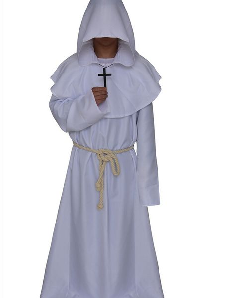 

Helloween Cosplay Medieval Friar Costume Vintage with Cross Necklace Renaissance Priest Monk Cowl Robes