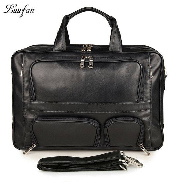 

wholesale- men genuine leather briefcase fit 17" lapreal leather three zipper layer business bag cow leather shoulder bag big work tote