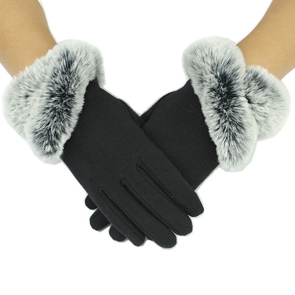 

Womens Lady Girls Winter Fur Gloves TouchScreen Fleece Lined Thick Warm Windproof Thermal Rabbit Fur Mittens Female Free Shipping