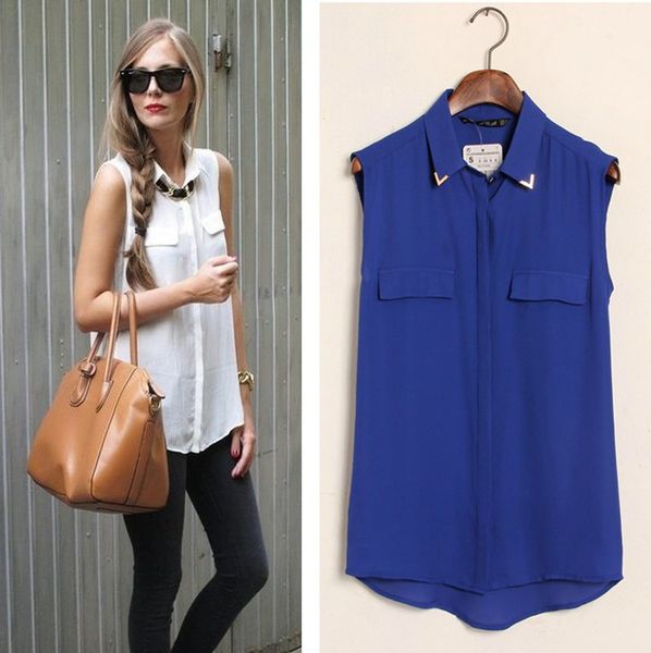 

Новая мода женская сексуальная блестками шипованный воротник блузка рубашка без рукавов элегантный повседневный дизайн бренда топы бесплатная доставка NZ21