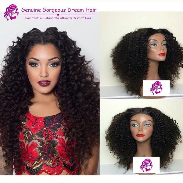 

100% human hair kinky curly lace wigs brazilian deep curly lace front wigs middle part kinky curly wigs, Black