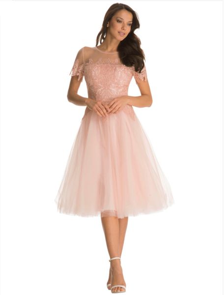 

fshion applique pink prom gowns sheer neck backless prom dresses short sleeveless knee-length prom dresses lovely pink party dress, Black