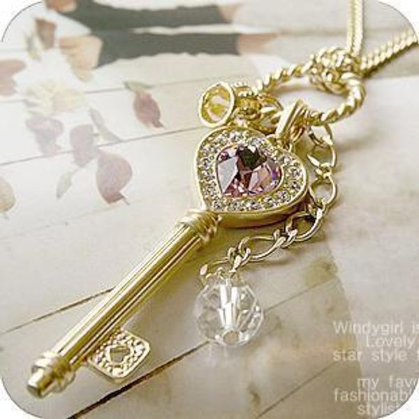 

amethyst necklace, sweater necklace, decorating with crown and crown and amethsyst love key pendant, and high quality, Silver