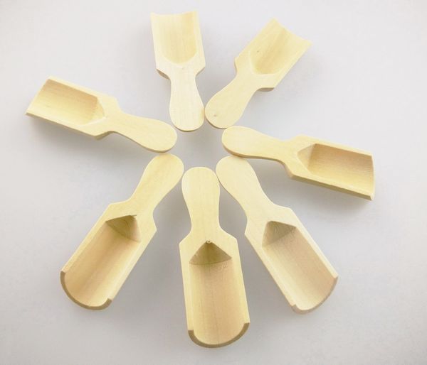 

wholesale-mini 3" 5 pieces natural unfinished wood scoop for candy buffet dessert chocoloate bath salt spice spoon play