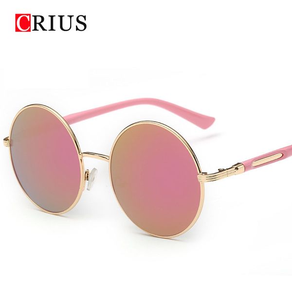 

wholesale-brand crius 2016 new sping designer sunglasses women sun glasses oculos de sol feminino round vintage metal coating mirror, White;black