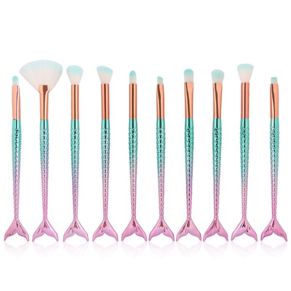 

professional 10 pcs/set mermaid makeup brushes set foundation blending eyeshadow contour concealer blush cosmetic makeup tool