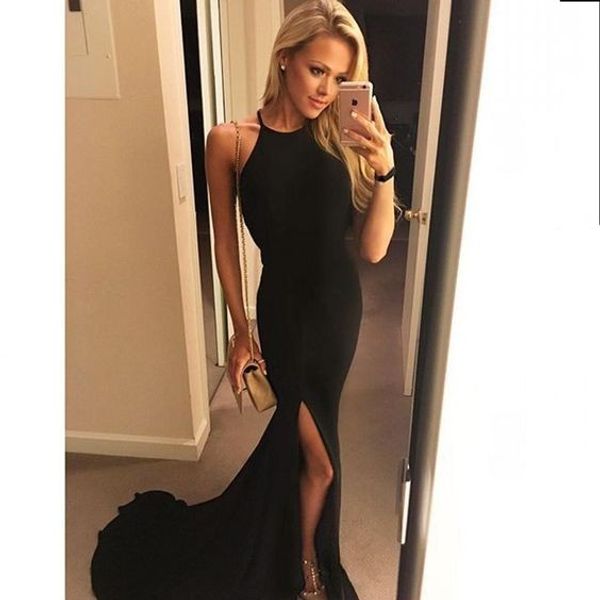

new new arrival black mermaid prom dress front slit party gown long evening dress formal dress